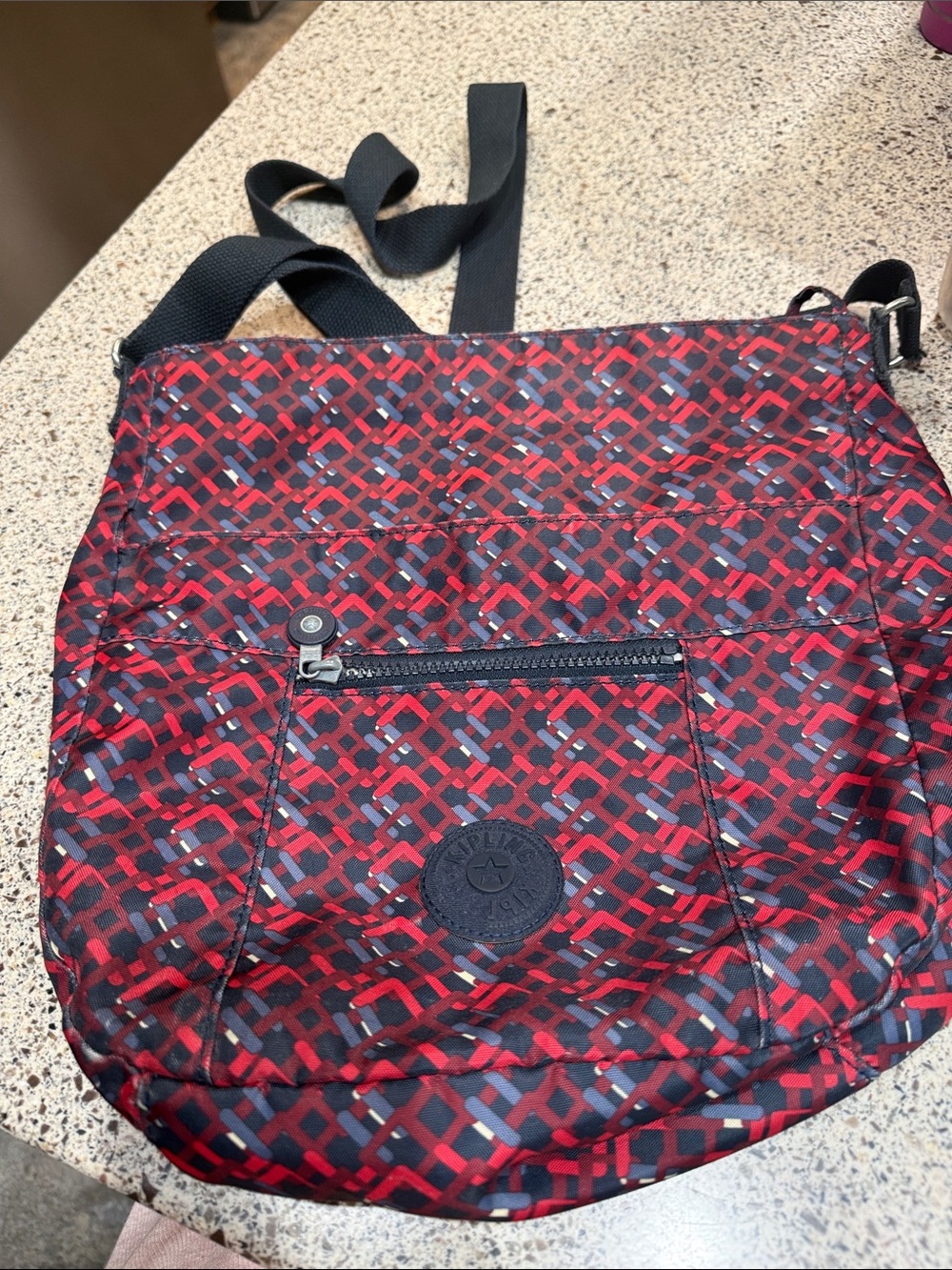 Kipling Red and Black Geometric Crossbody Messenger Bag